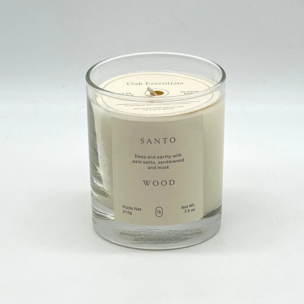 Oak Essentials Santo Wood Candle Women 7.5 oz White Earthy Palo Santo Sandalwood